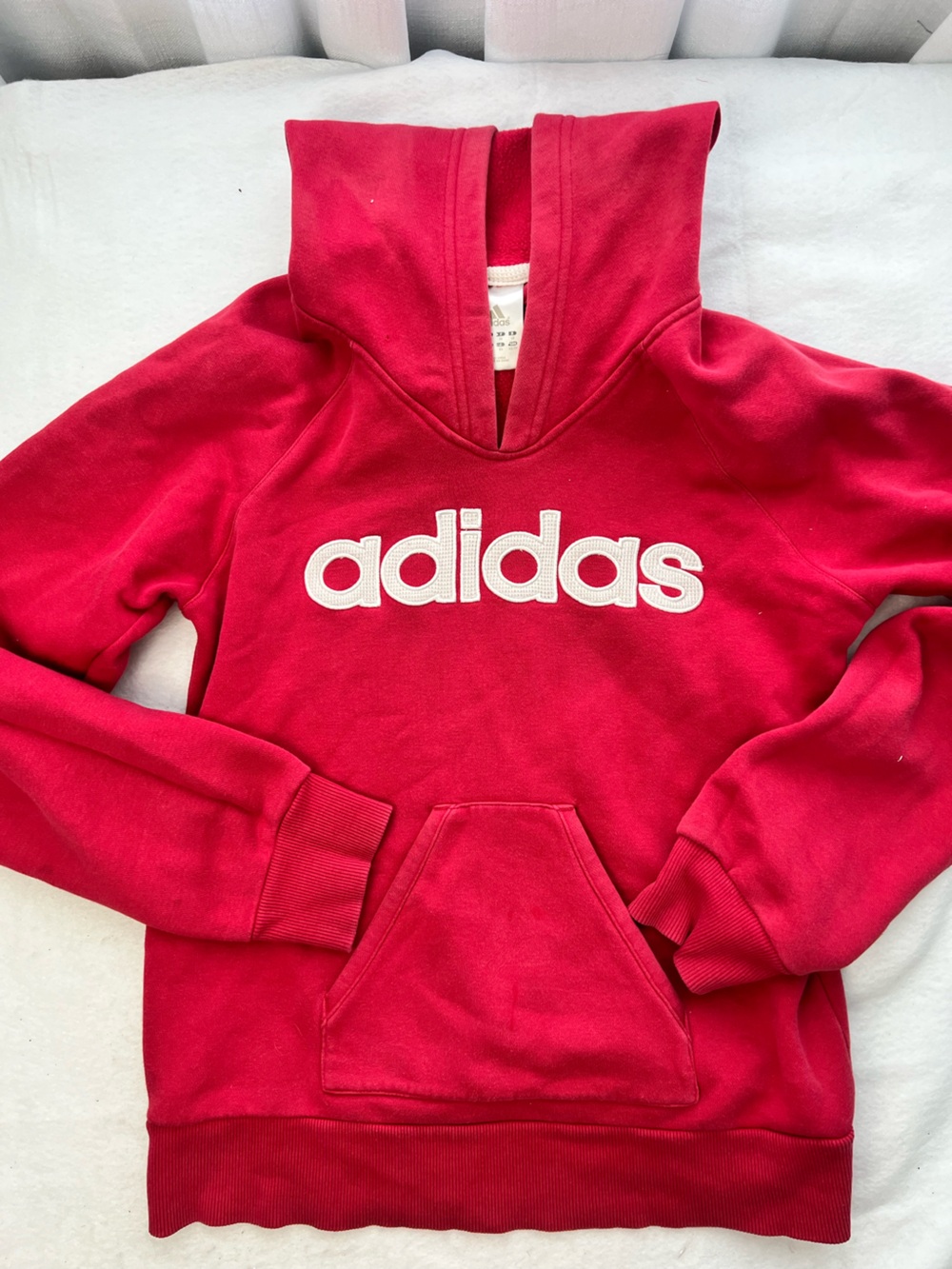 Red adidas Hoodie Pullover Sweatshirt White Logo Kangaroo Pocket